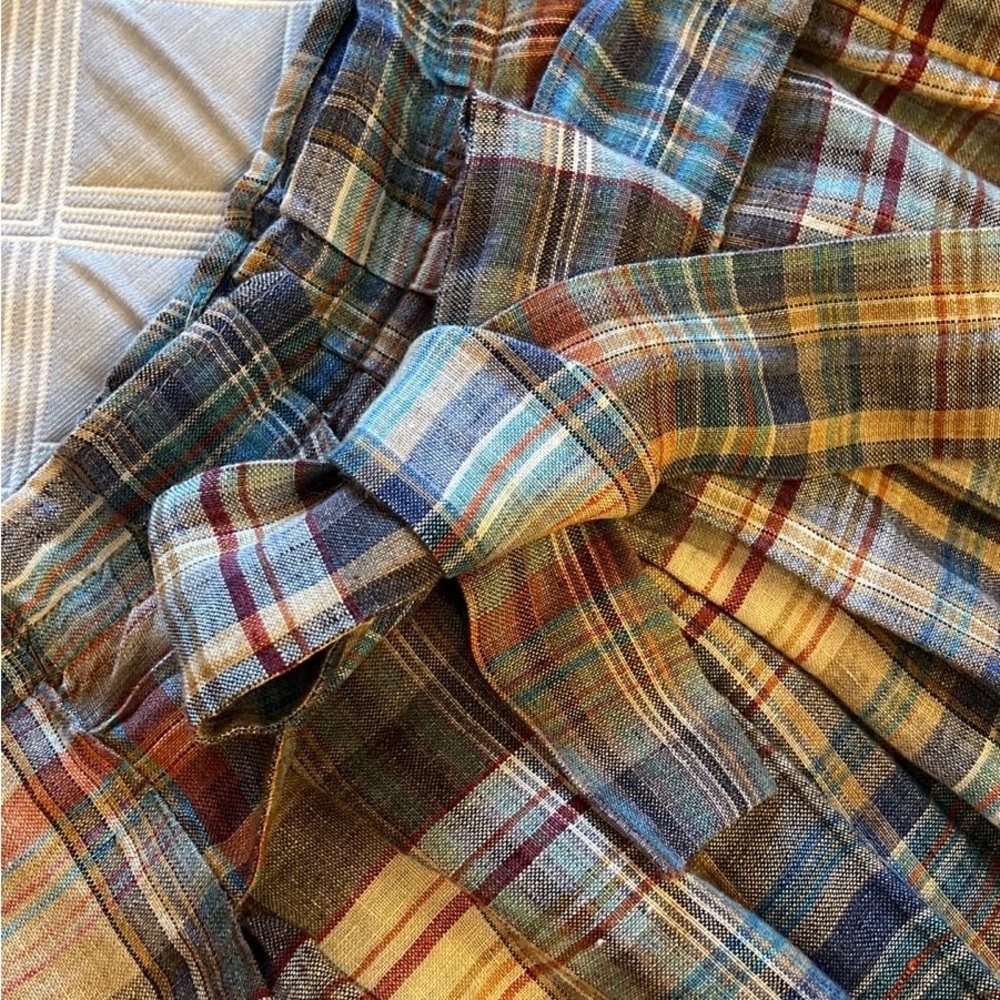 Vintage Y2K Zara Colorful Checkered A-Line midi linen Skirt - Picture 6 of 9